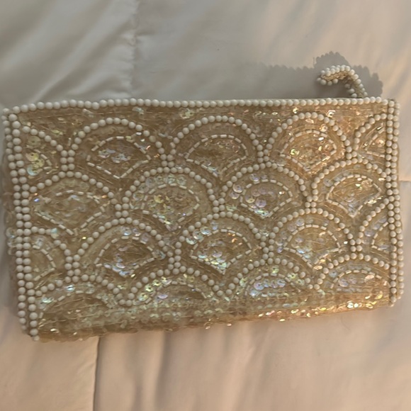 Vintage 50s/60s Sequin Beaded Ivory Clutch - Picture 3 of 3